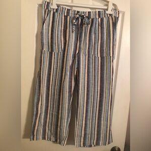 Striped Capri Pants - Blue, Tan & White strips size Large by Jovie